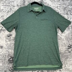 Duluth Trading Co Polo Shirt Mens Small Green Heatred Relaxed Fit Zipper Pocket